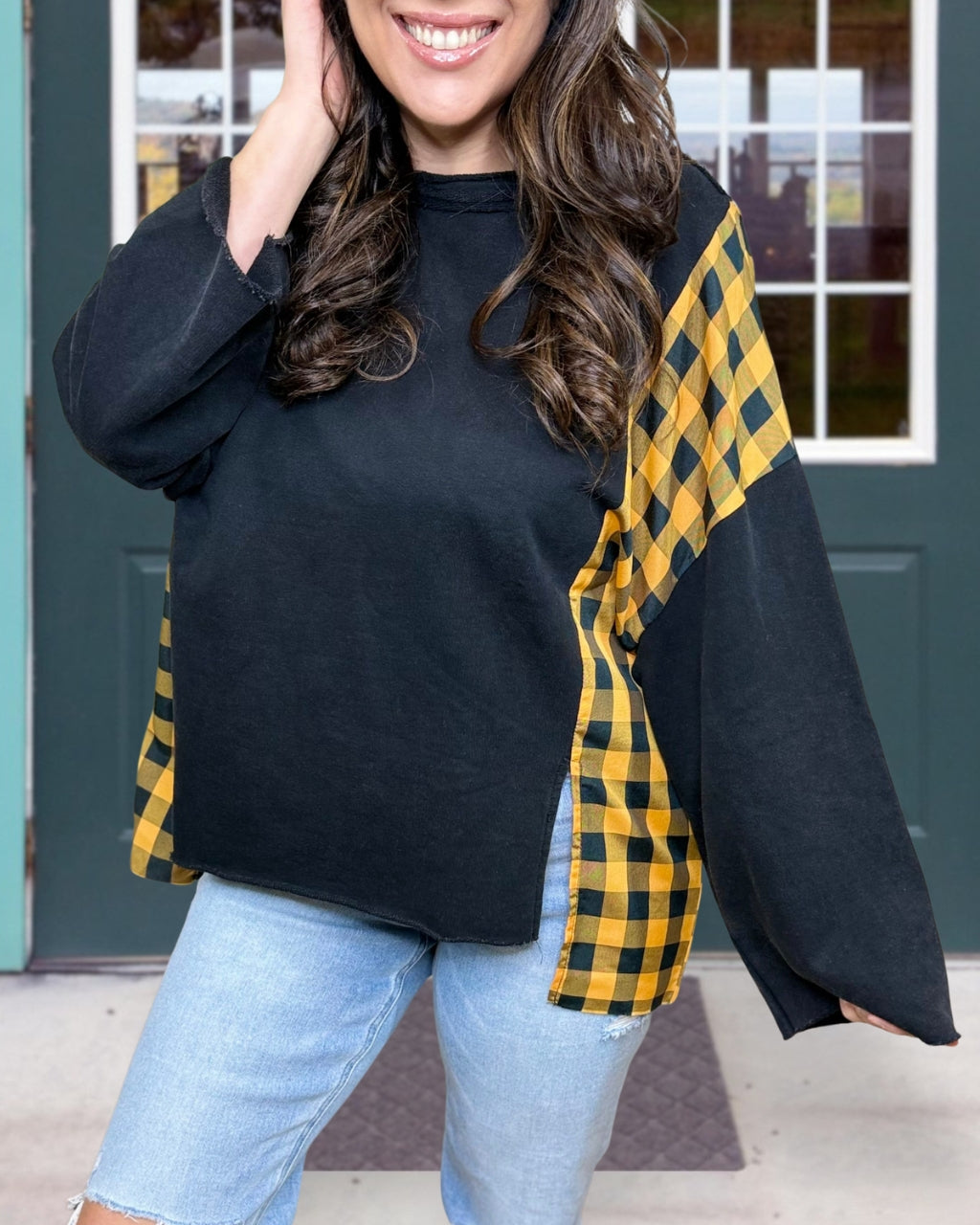 Applique Halloween Pumpkin Plaid Sweatshirt