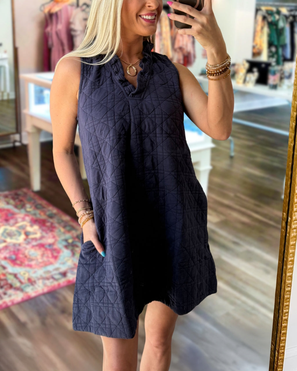 Quilted Sleeveless V-neck Dress