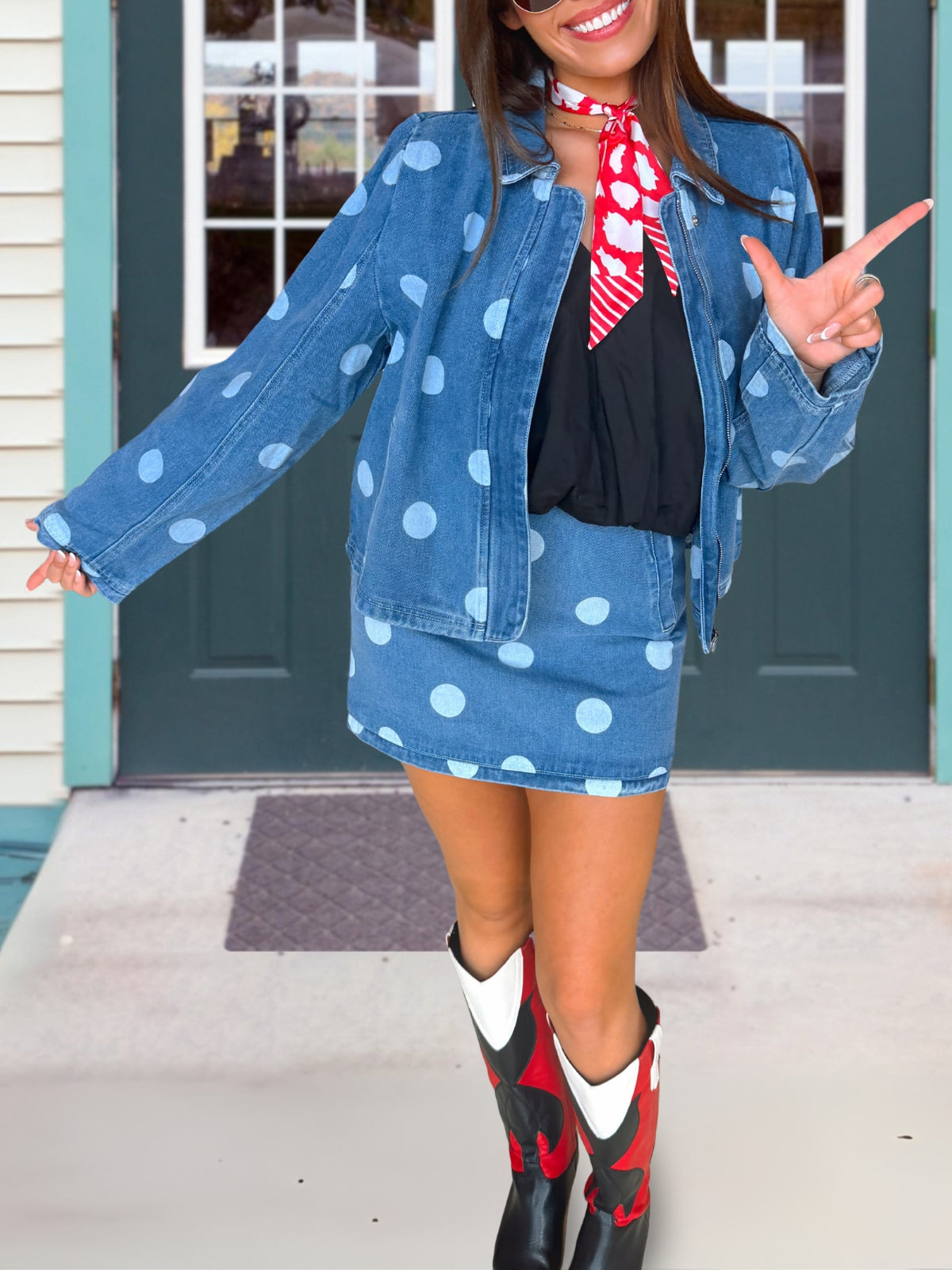 Loose Polka Dot Denim Jacket