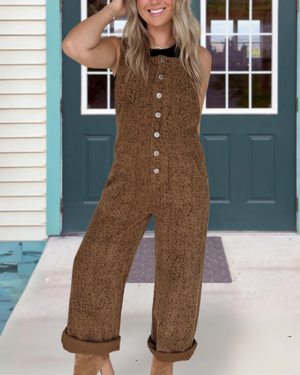 Stylish Leopard Sleeveless Jumpsuit