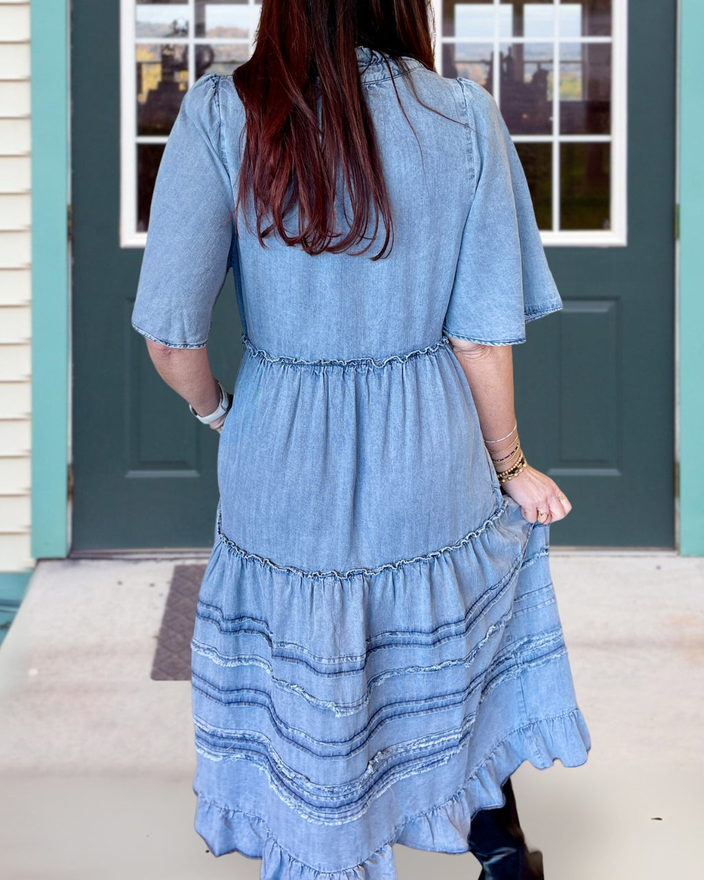 Chic Pleated Denim Maxi Dress