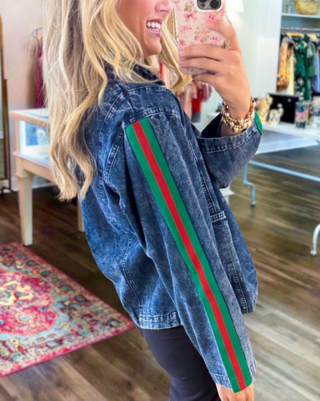 Colorblocked Striped Denim Top