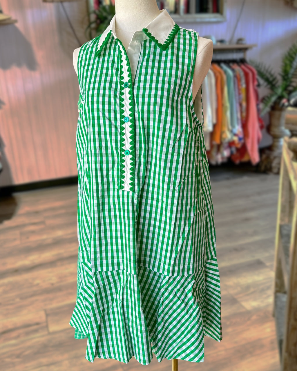 Gingham Scallop Mini Dress
