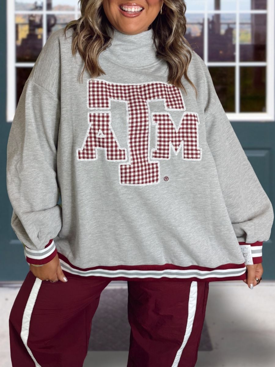 Game Day Sequin Plaid Letter Pullover