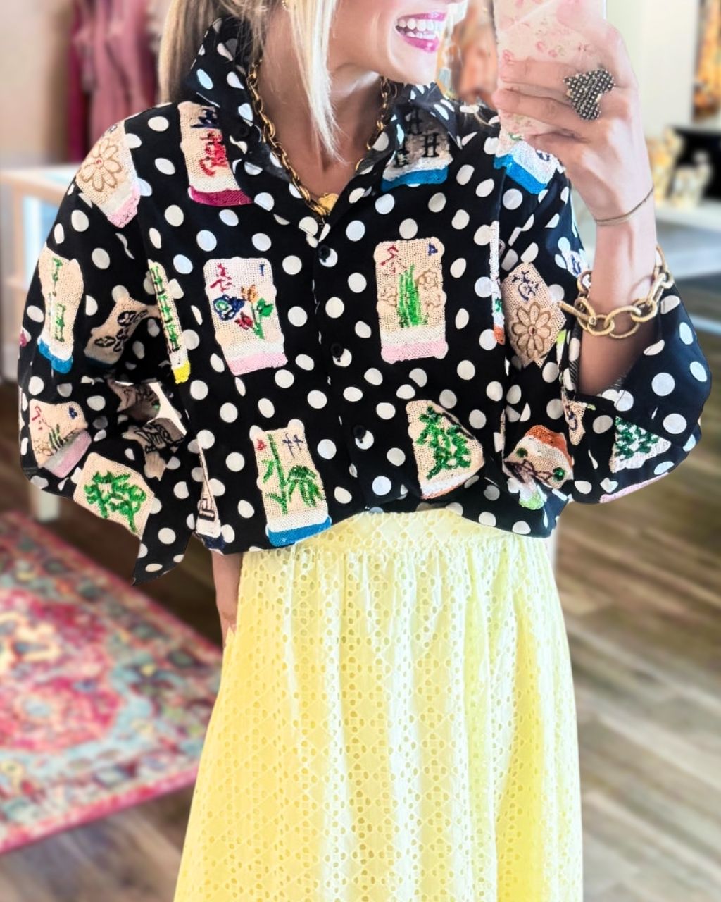 Mahjong Sequined Polka-dot Satin Shirt