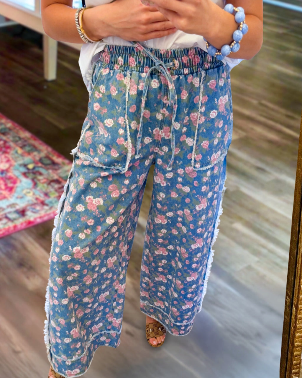 Spring Floral Wide-leg Jeans