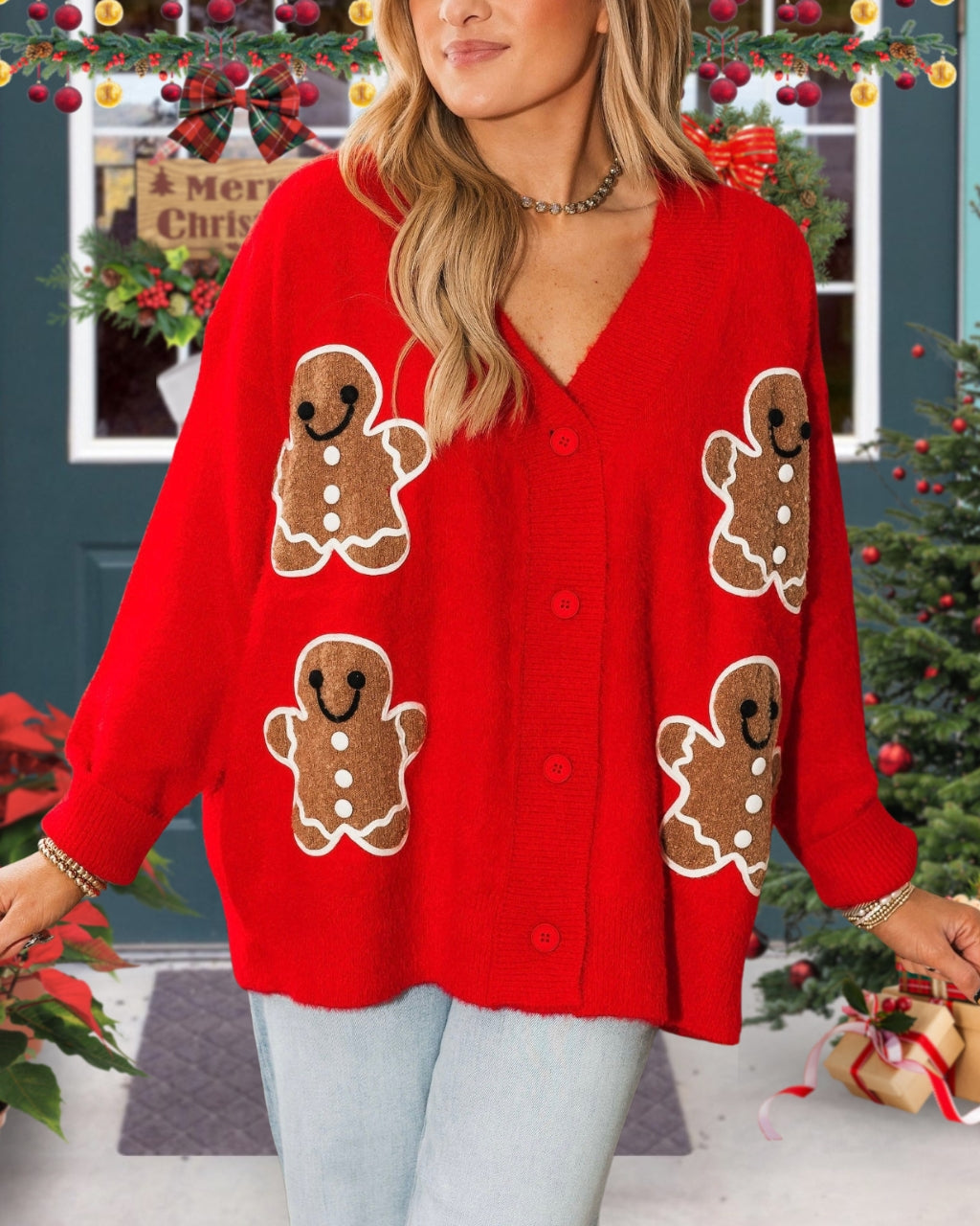 Gingerbread Man Embroidered Cardigan