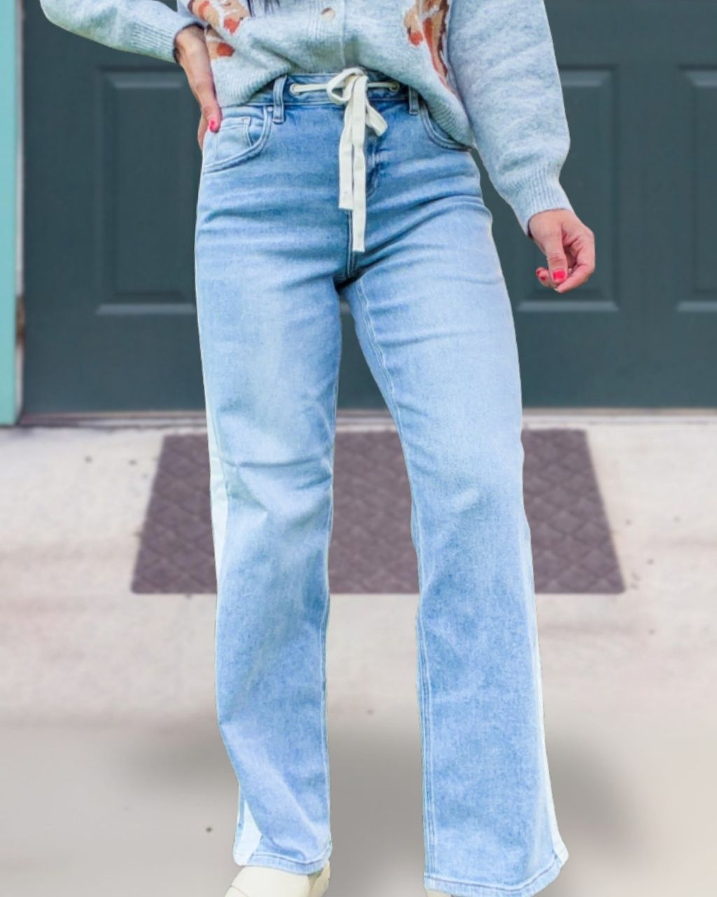 Side Striped Washed Denim Jeans