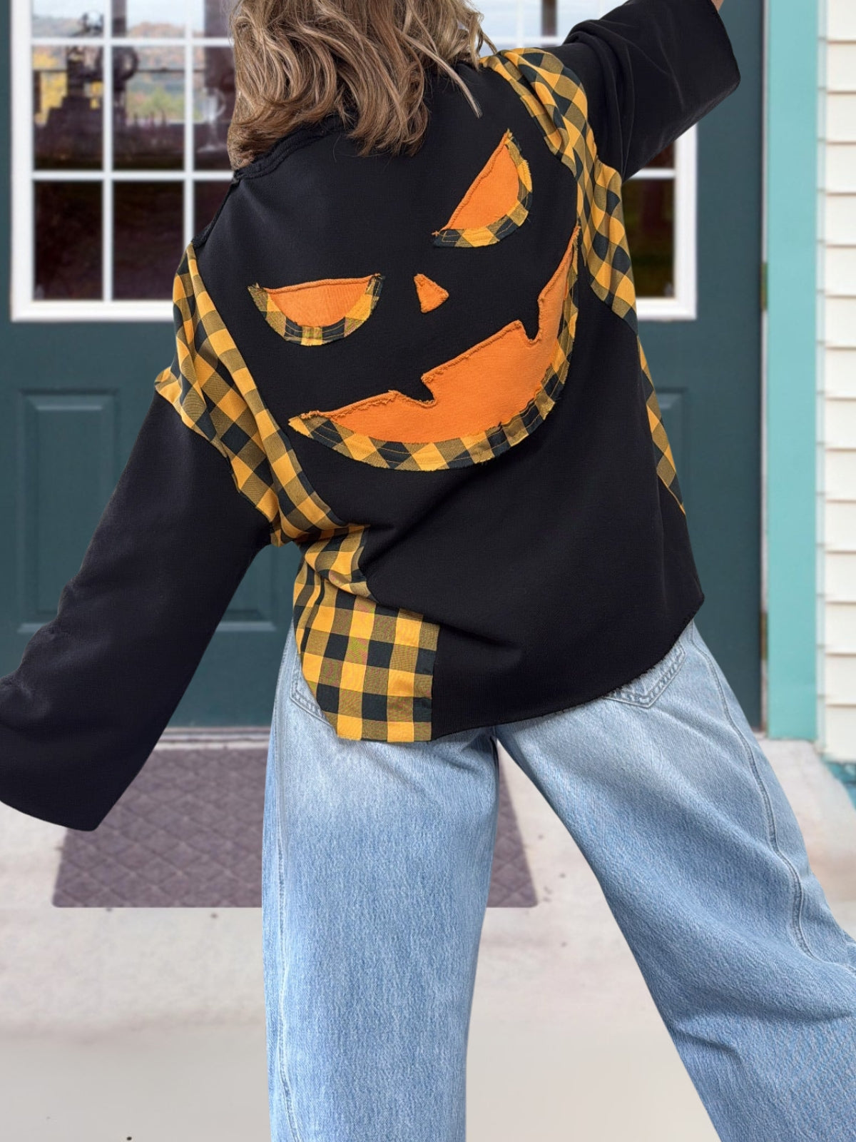Halloween Pumpkin Face Applique Pullover