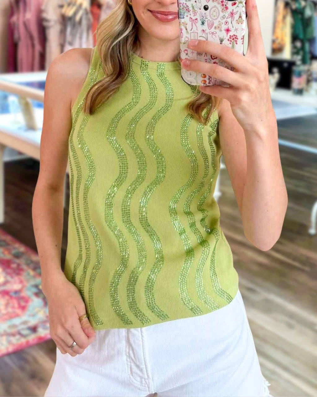 Rhinestone Wavy Striped Vest