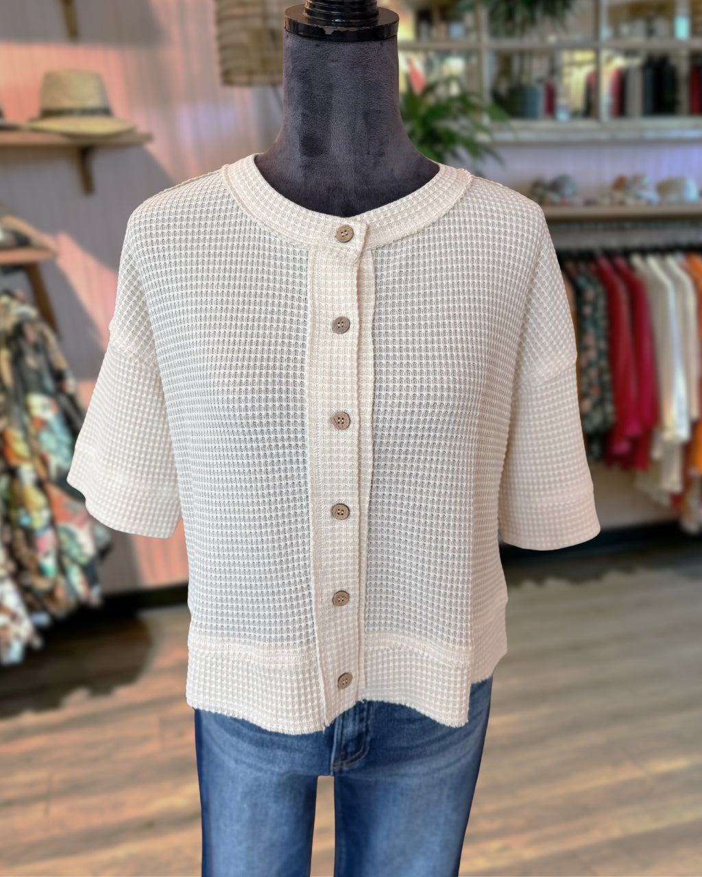 Simple Waffle Cardigan Top