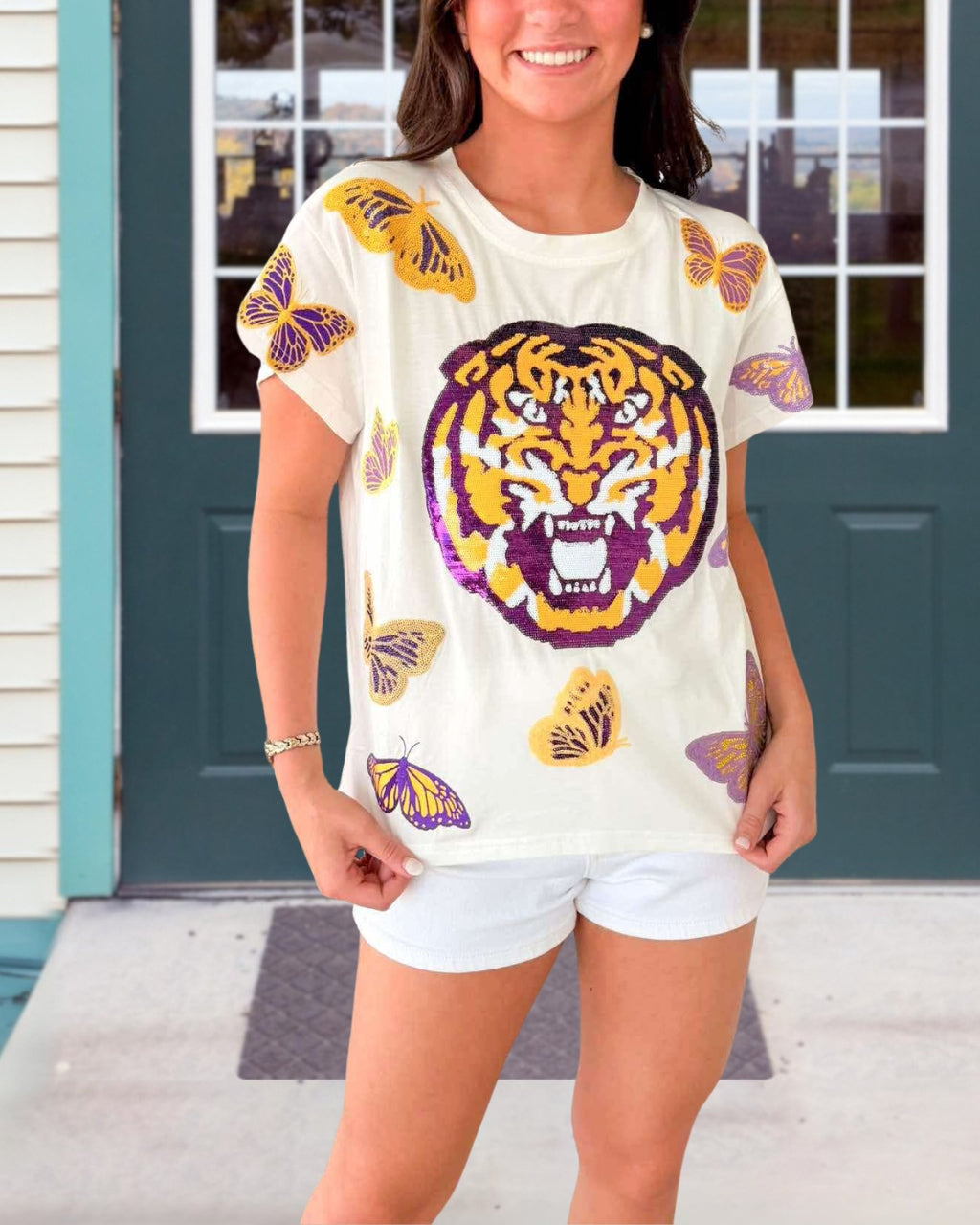 Fierce Meets Free Tiger Butterfly Sequin Tee