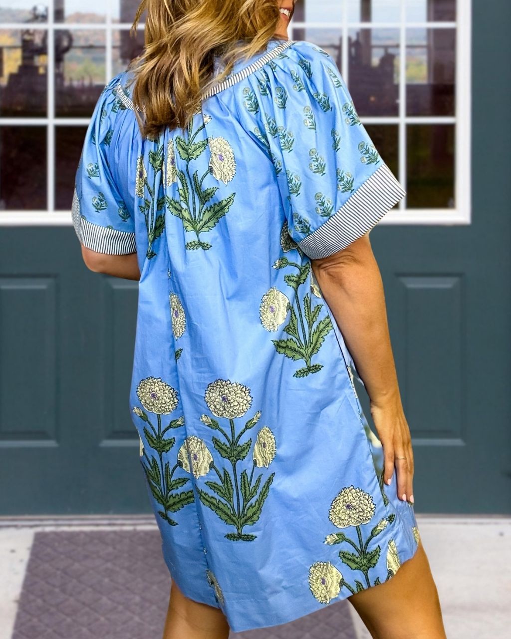 Botanical Print V-Neck Satin Dress