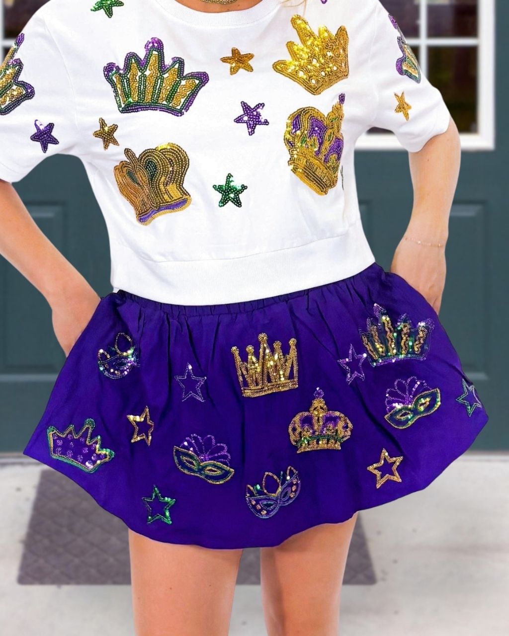 Game Day Carnival Crown Star Sequin Skirt