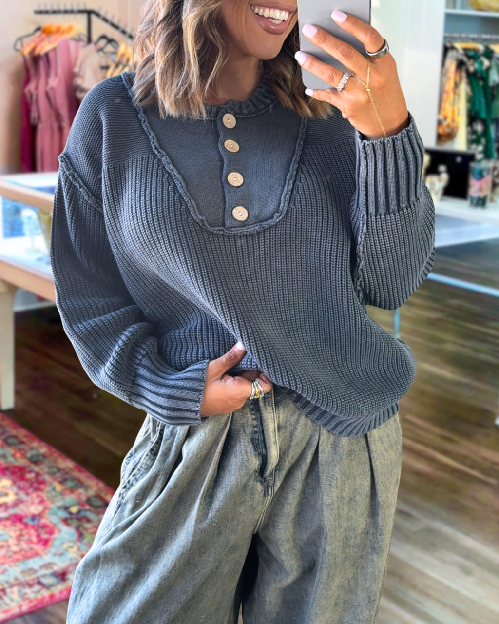 Chill Button Neck Pullover Sweater