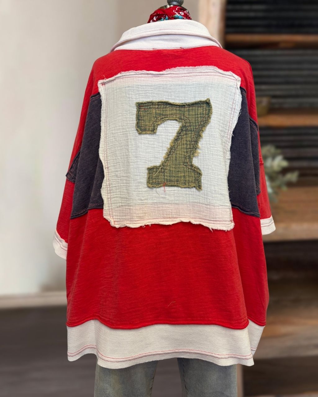 Retro Washed Color-block Collared Top