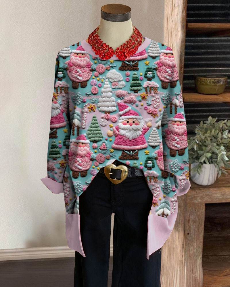 Santa Claus Pattern Crewneck Top
