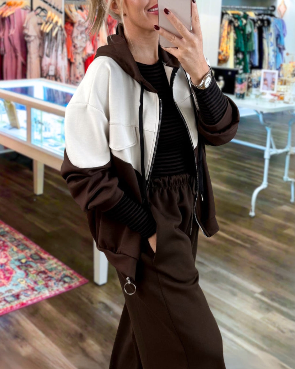 Chic Color Block Zip Hoodie