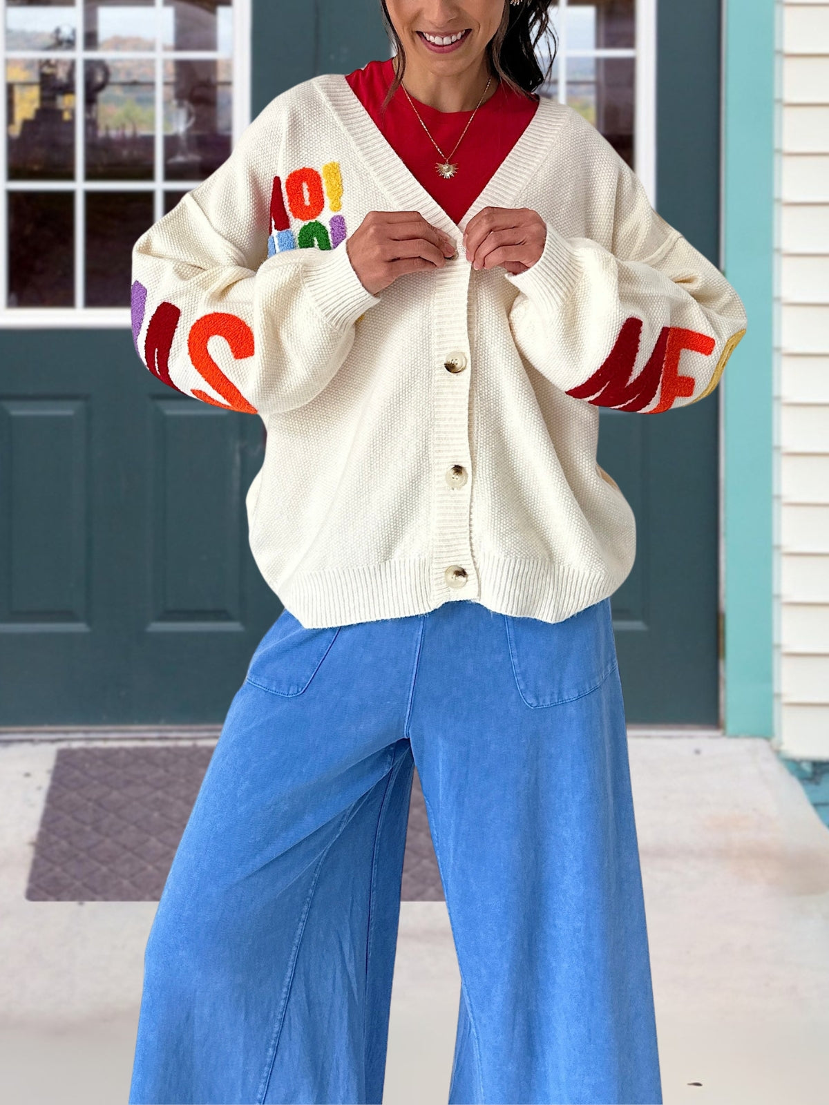 Merry Christmas Embroidered Letter Cardigan