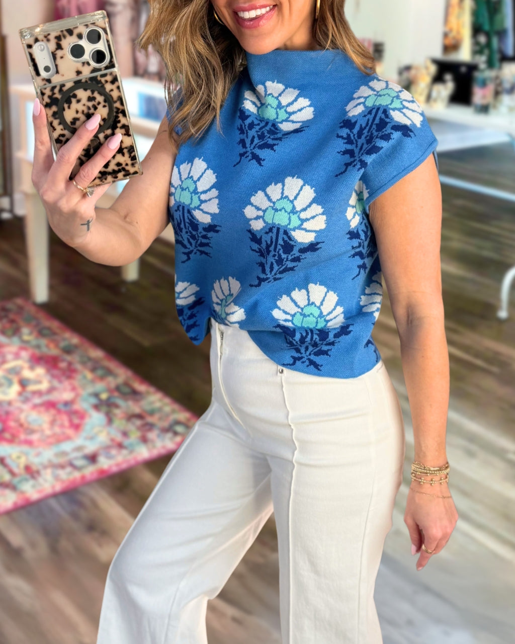 Elegant Floral Turtleneck Top