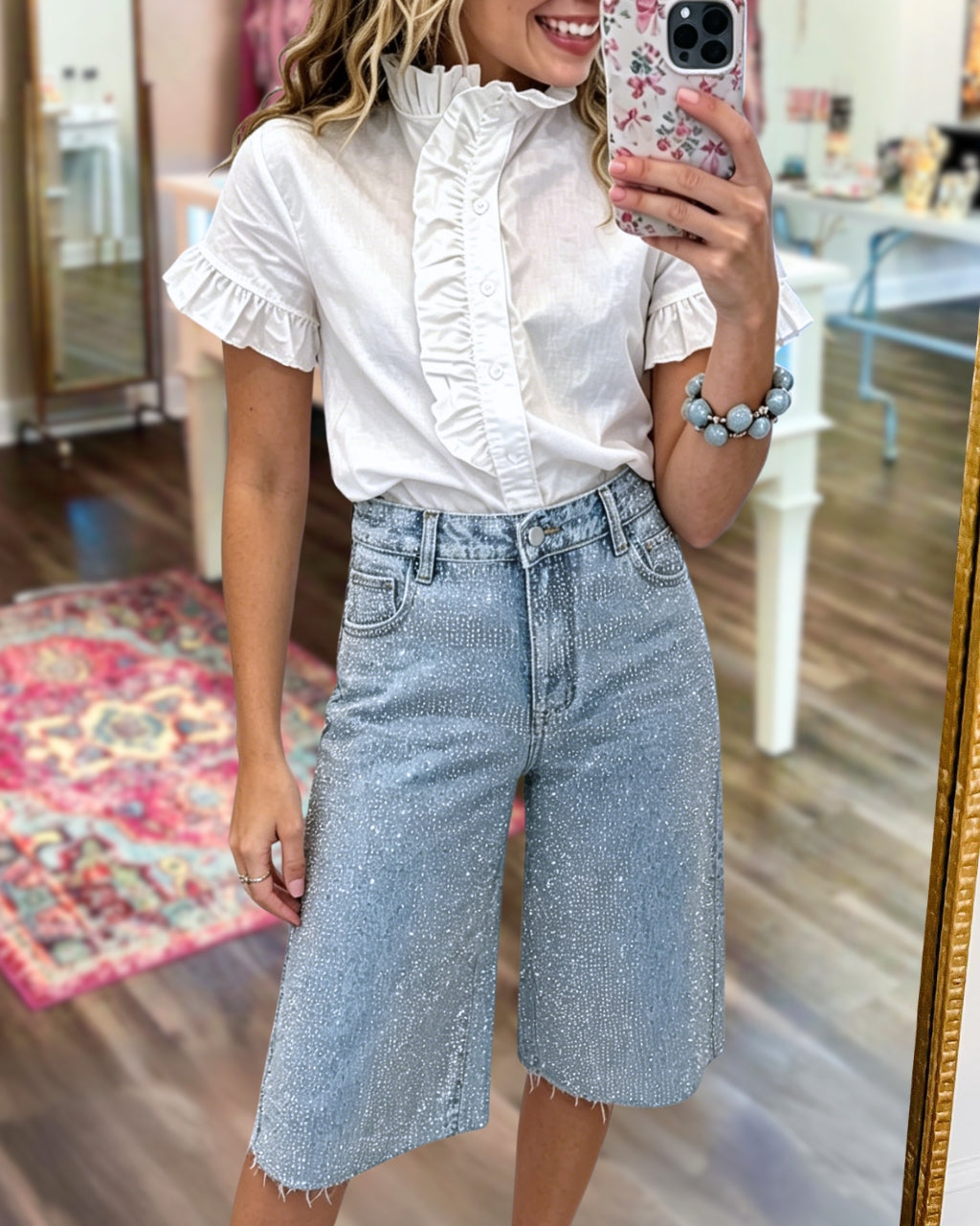 Rhinestone Bermuda Denim Shorts