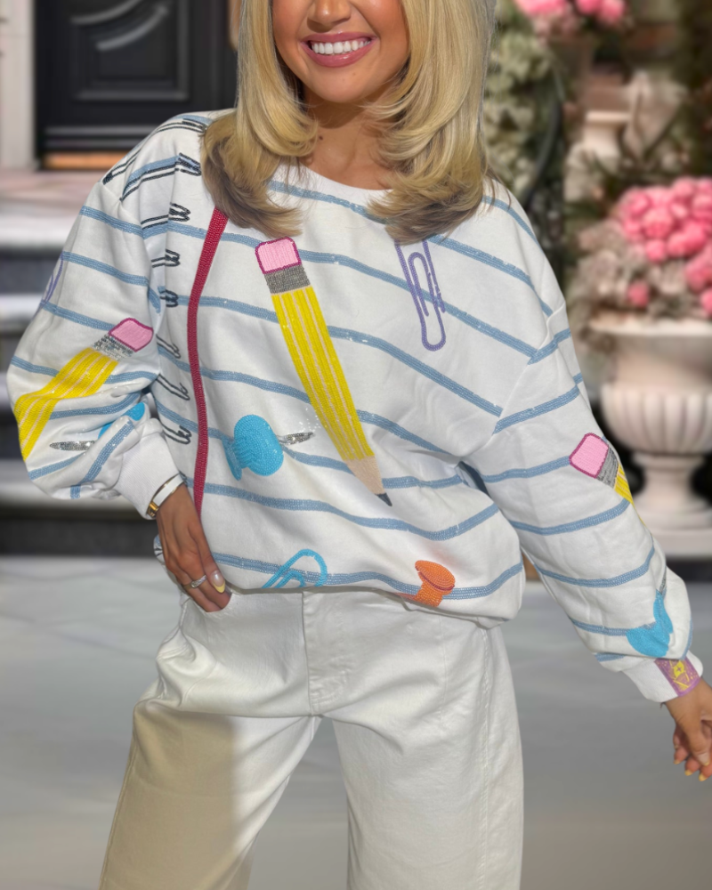 School Stripe Sequined Sweatshirt