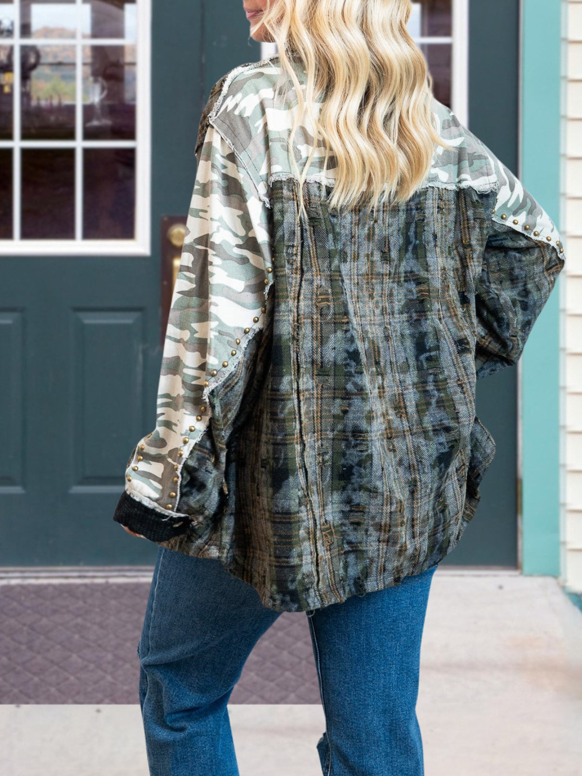 Camo Plaid Wool-Blend Patchwork Shirt