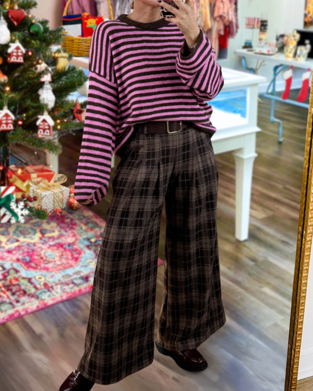 Stylish Plaid Wool Wide-leg Pants