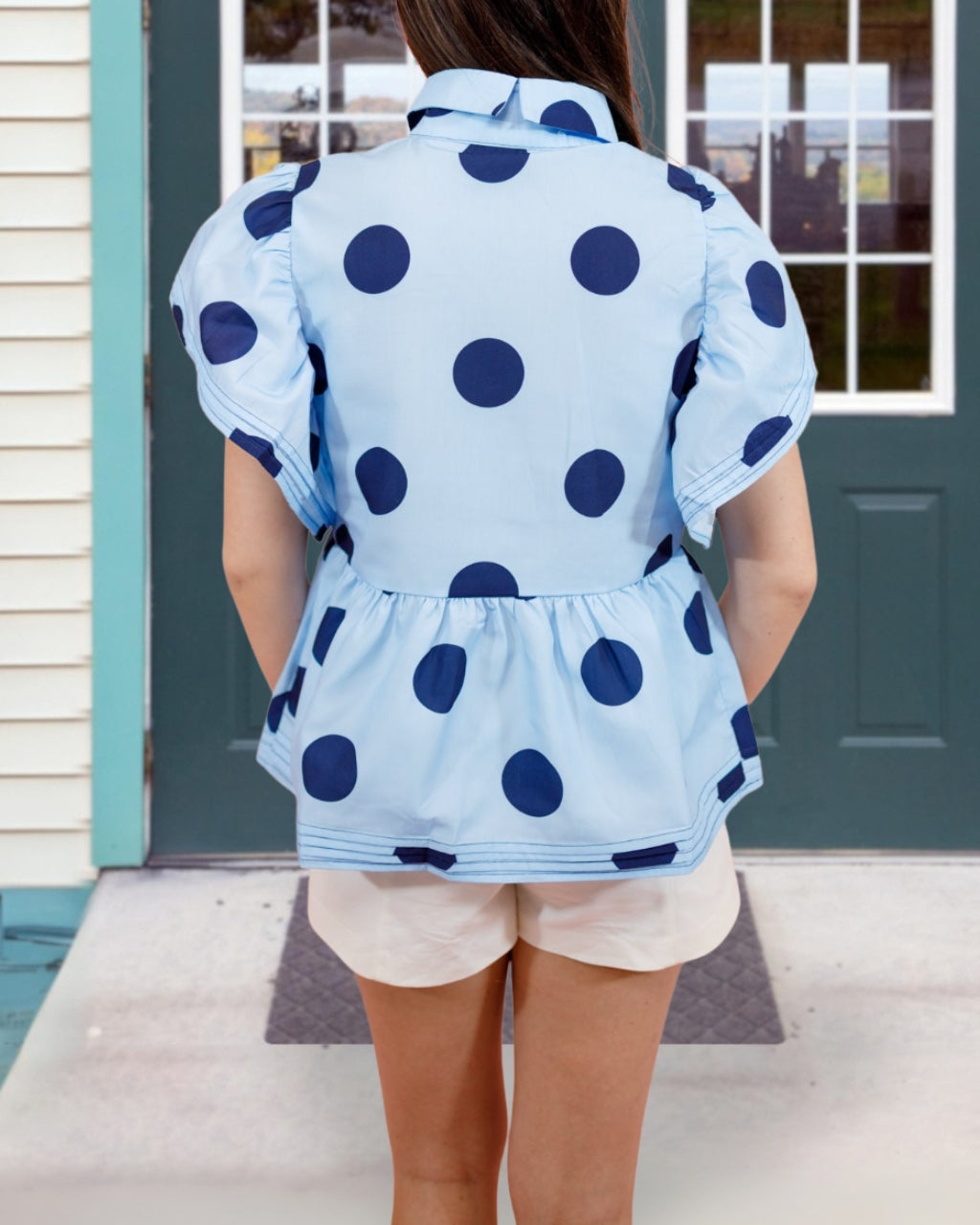 Large Polka Dot Ruffled Sleeve Top