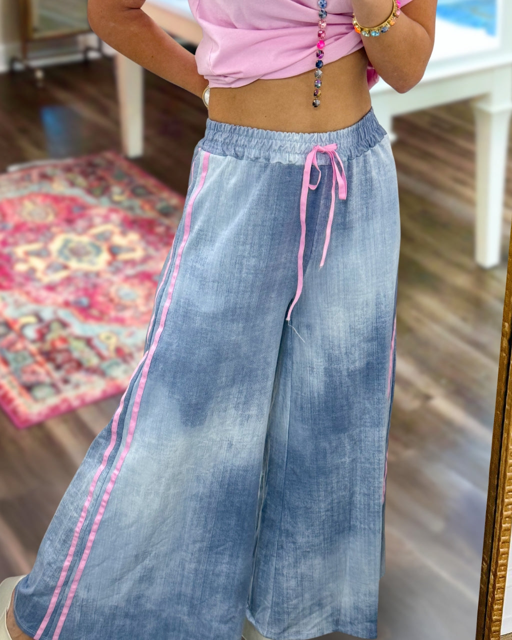 Side Webbing Wide-Leg Denim Pants