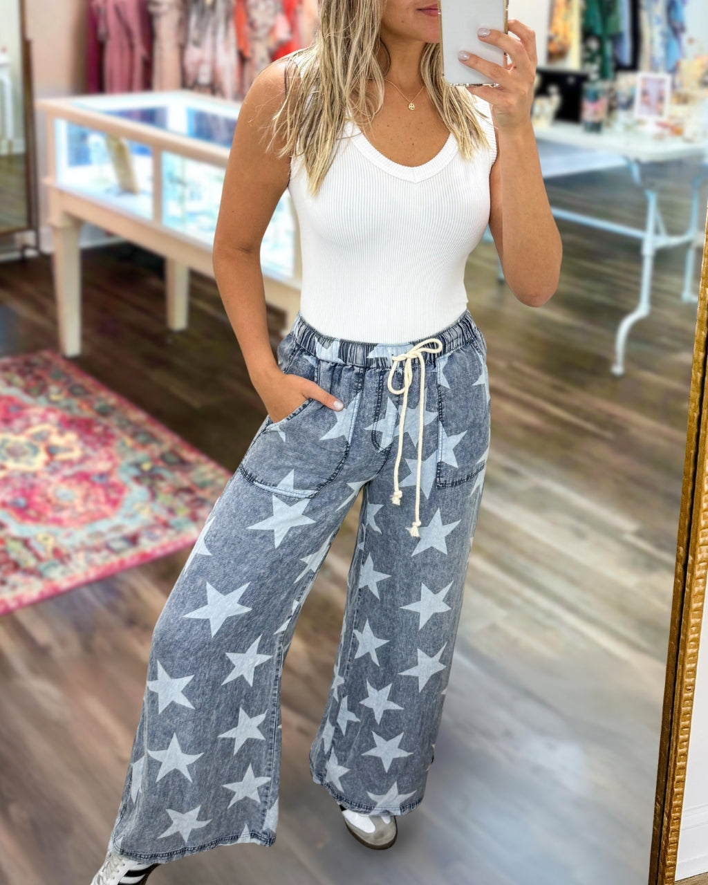 Star-Patterned Drawstring Pants