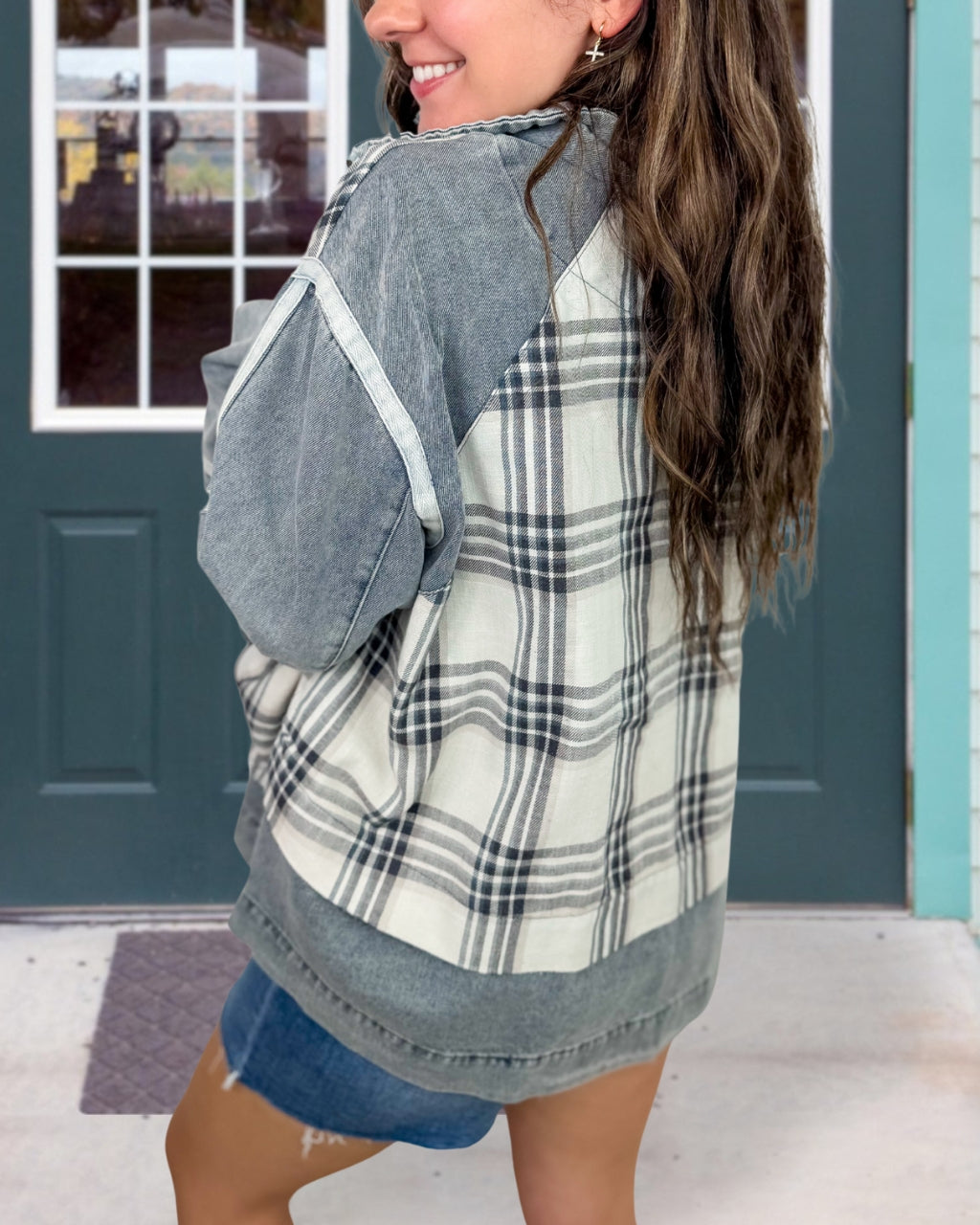 Stylish Plaid Denim Patchwork Jacket
