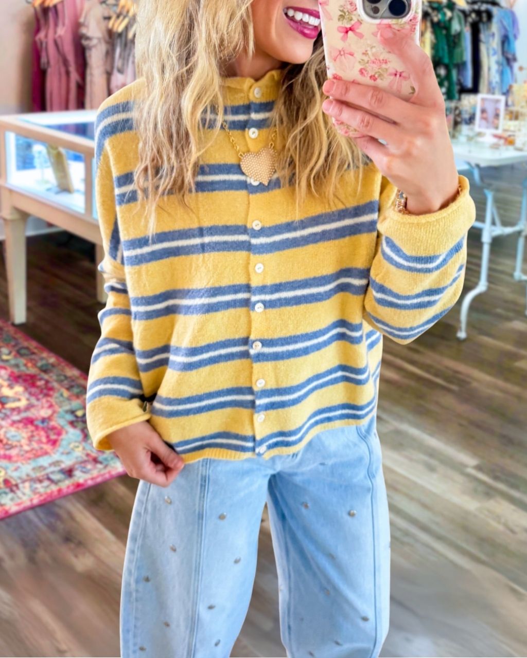 Simple Striped Button Cardigan Top