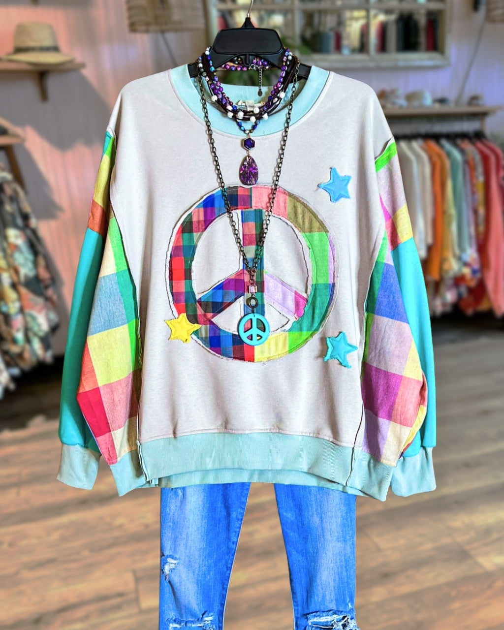 Peace Logo Patchwork Pullover