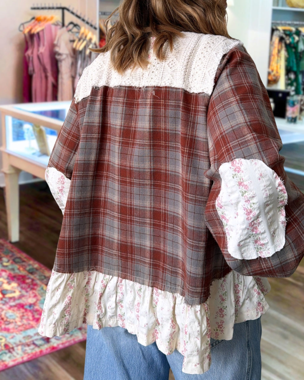 Lace Floral Plaid Top