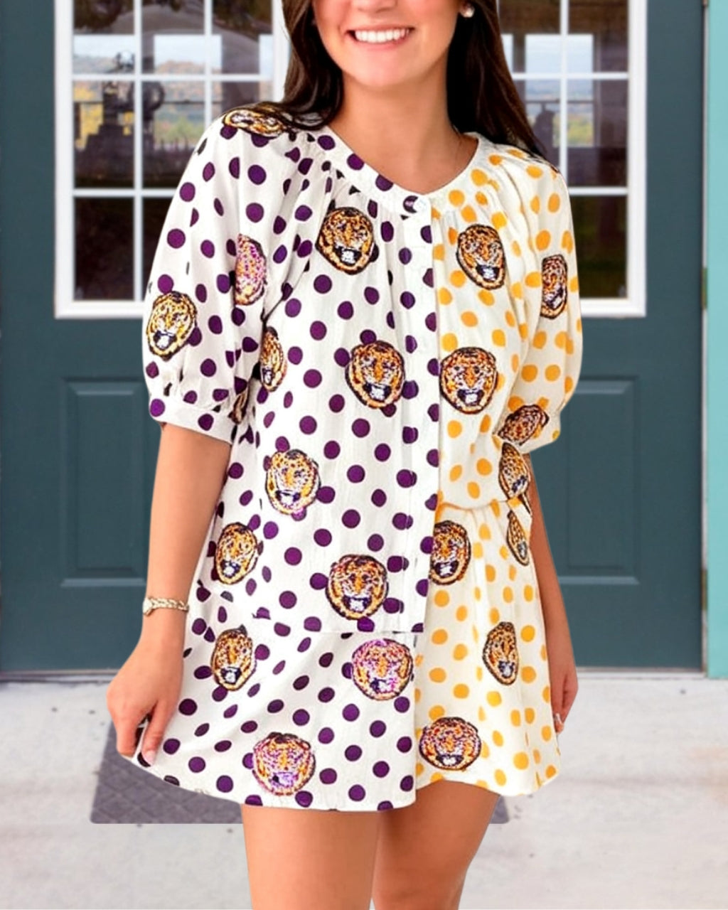 Full Shine Tiger Sequin Polka Dot Skirt