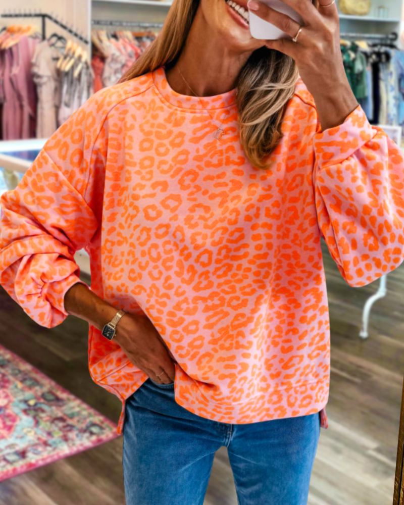 Leopard Print Crew Neck Sweatshirt