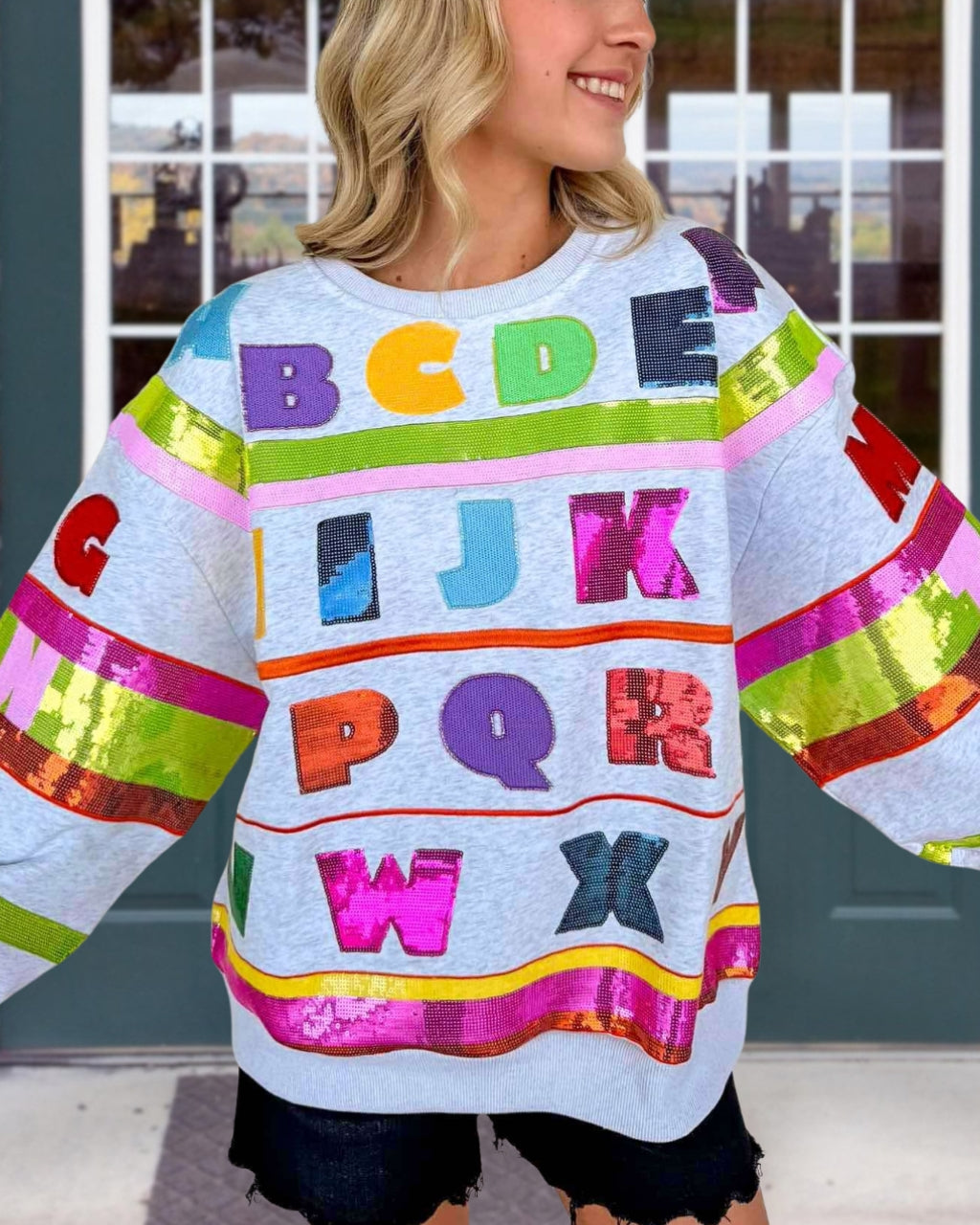 Colorful Letter Sequin Pullover