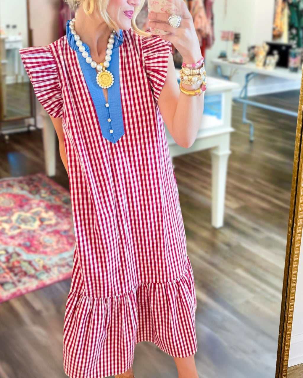 Ruffled Sleeves Plaid Dress