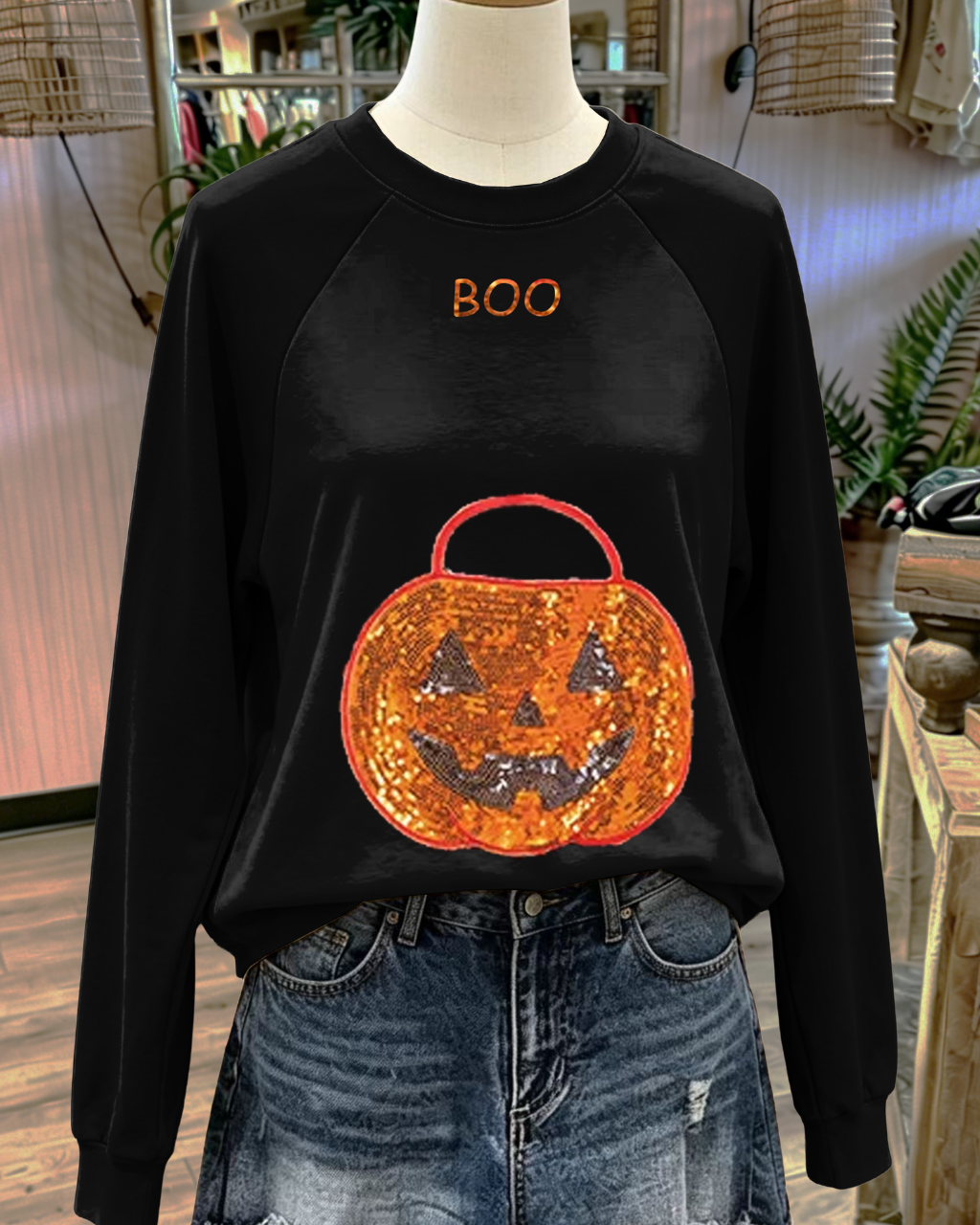 Pumpkin Tote Bag Sequin Pullover