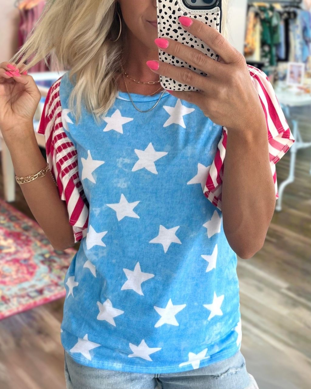 Star Striped Color-block Top