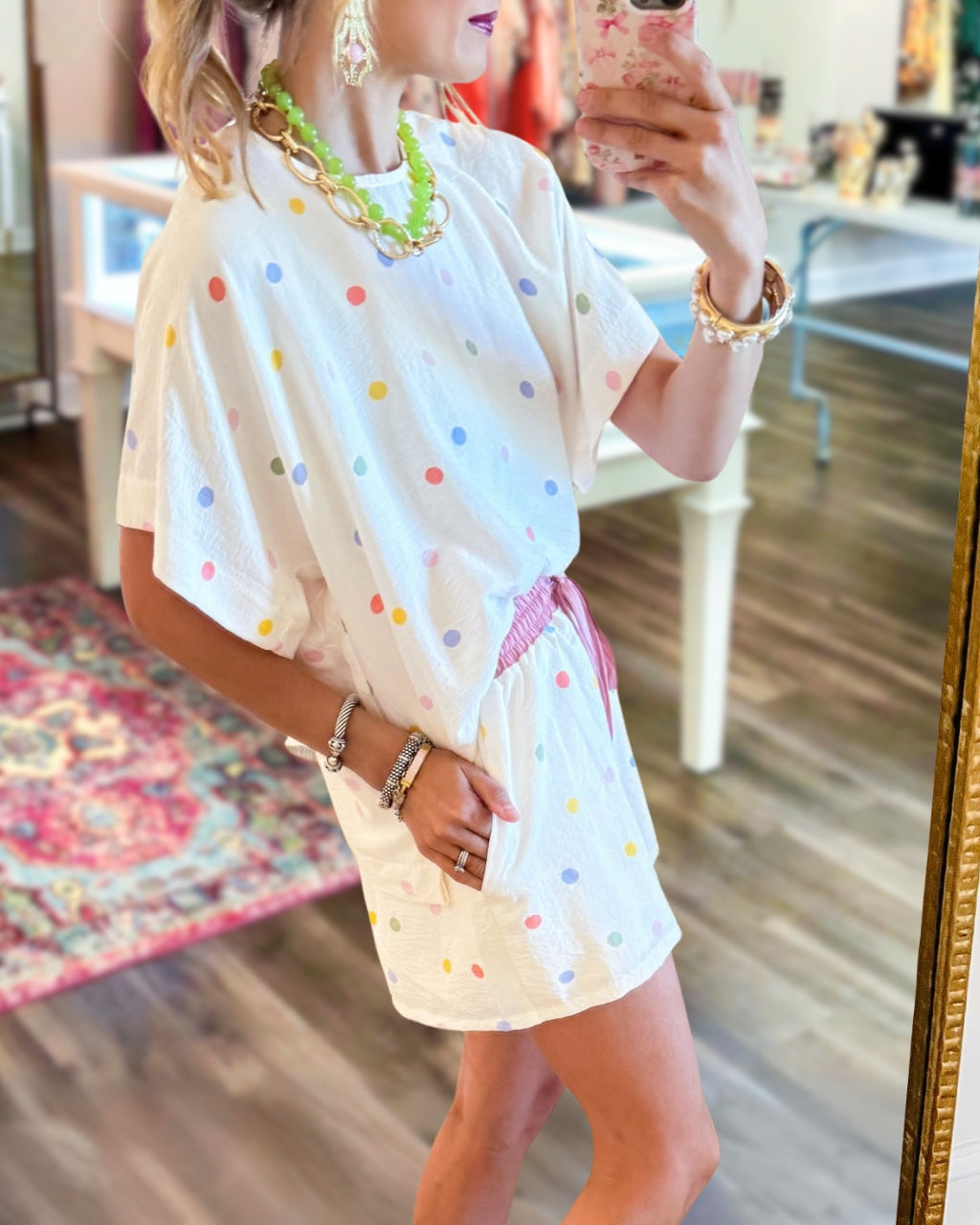 Colorful Polka-Dot Shorts Set