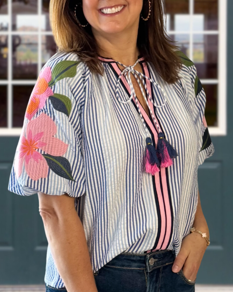 Bohemian Floral Stripes Top