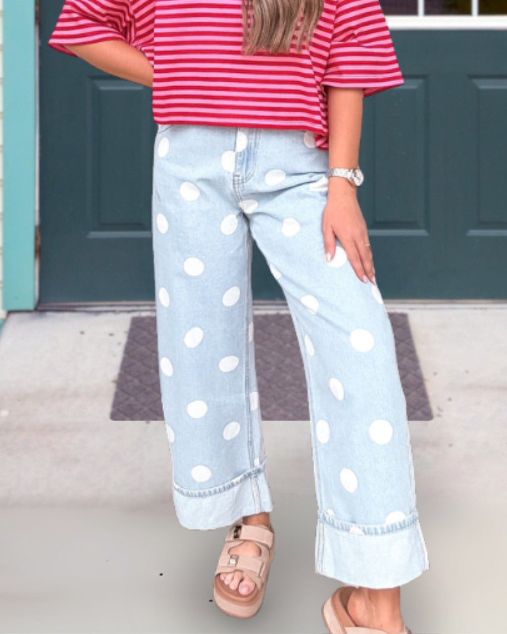 Simple Polka dot Denim Pants