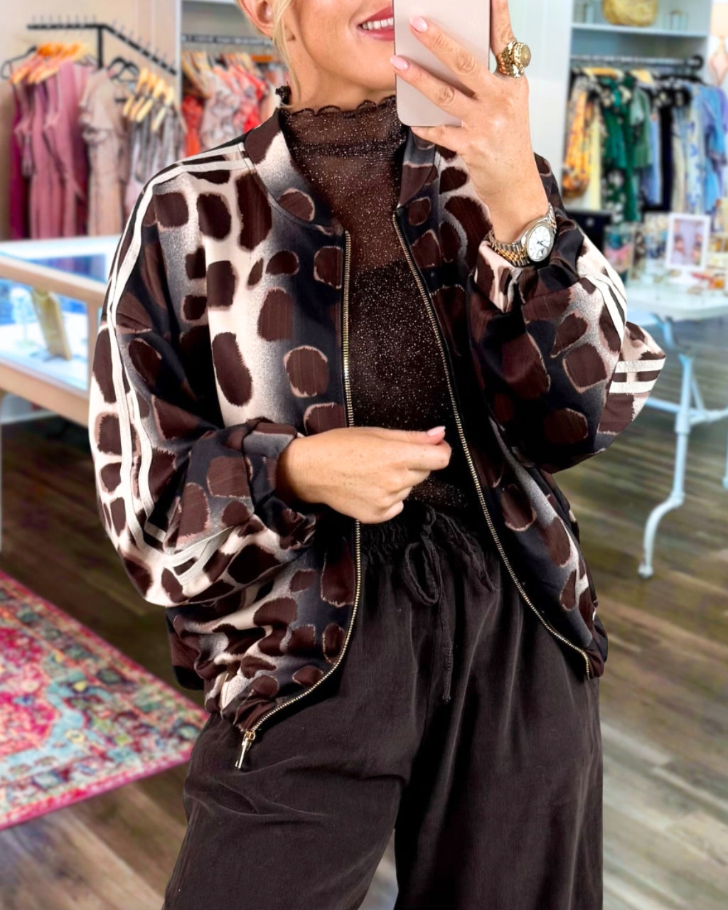 Chic Stripe Leopard Print Jacket