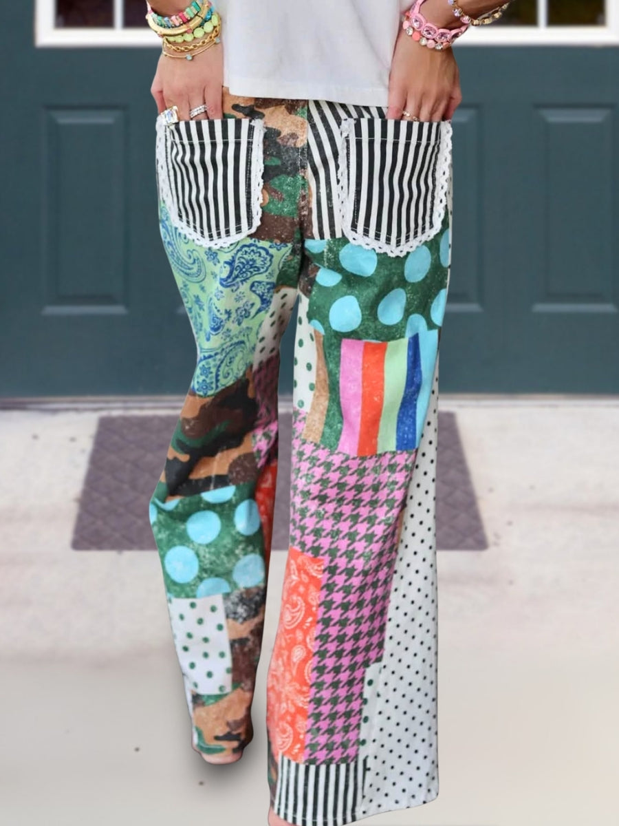 Paisley Polka Dot Patchwork Pants