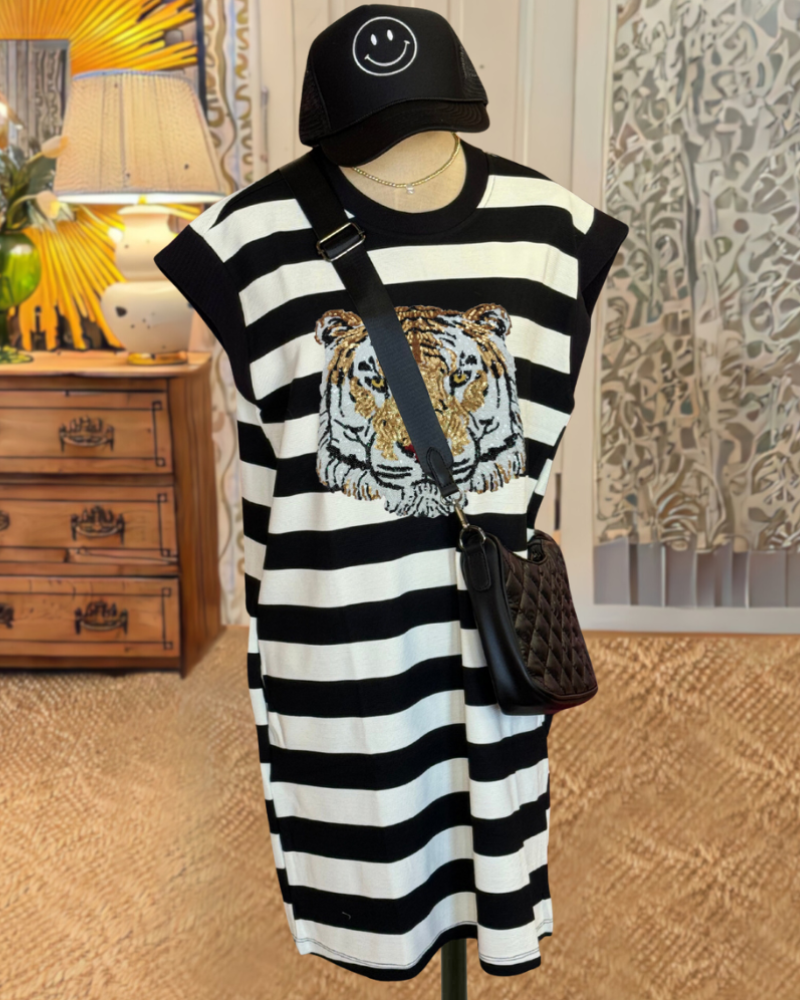 Tiger Sequin Striped Dress