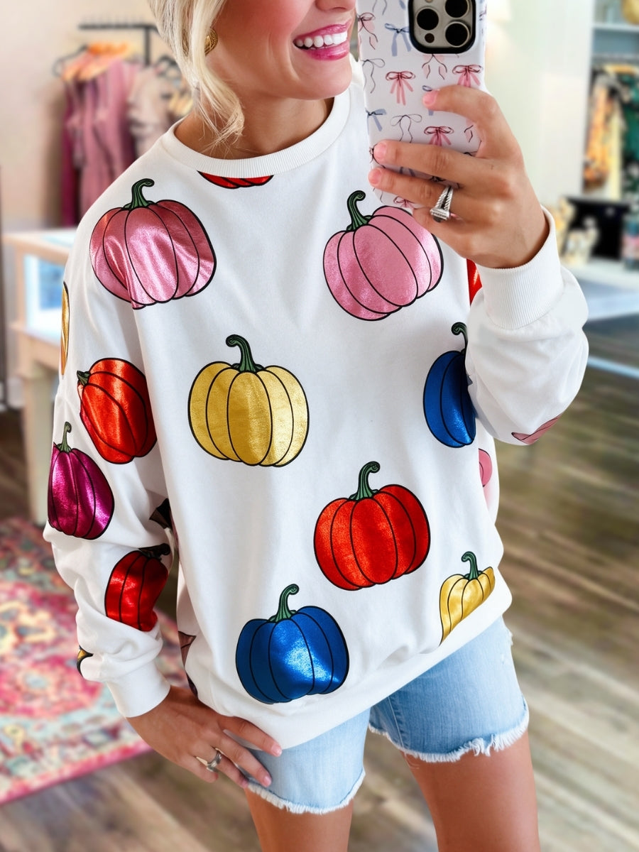 Colorful Pumpkin Gold Foil Print Pullover