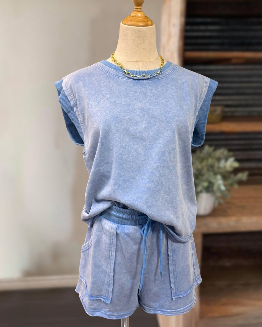 Simple Washed Shorts Set