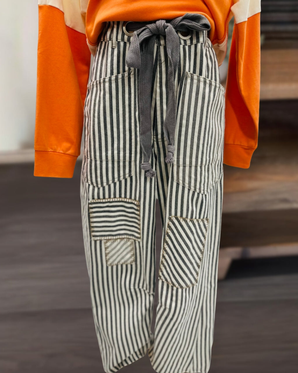 Stylish Patch Striped Pants